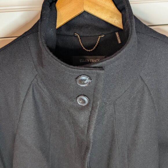Ellen Tracy Women's A-line Vintage Wool Black Car Coat | Petite M - Picture 2 of 12